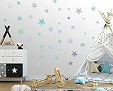Adhesivo de pared de 50 estrellas para la habitación de los niños - colores pastel, cielo estrellado de bebé para pegar en la decoración de la pared de adhesivo de pared, turquesa