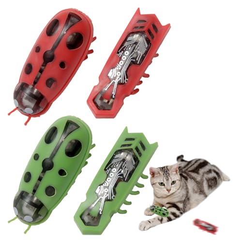 Watlikeup Mini Robot Beetle Cat Toy 4 PCS Cat Mice Toys Interactive Mouse Cat Toys Robotic Bug Toy Beetle-Inspired Cat Toys Electric Glowing Ladybug Interactive Pet Bug Toy for Pet Cat Mouse
