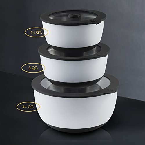Earthmade Evolution Microwave Stainless Steel Mixing Bowl With Lid Set, 1.5Qt. 3Qt. 4.5Qt. Tempered Glass Lids- Glass Mixing Bowl Alternative, Eco Friendly, #TOP5