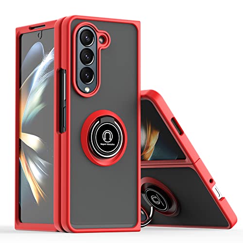 Rfvzubemok Compatible with Samsung Galaxy Z Fold6 Case,Compatible with Samsung Galaxy Z Fold6 5G SM-F956 Built-in Bracket Car Magnetic Shockproof and Anti-Drop Phone Case Cover Red