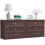 NOWABAY Nightstand Set of 2 W/Charging Station, 30.7" W King Size Bedside Table with 3 Drawers, Accent End Table W/Large Storage, Modern Wood Side Table for Bedroom,Office, Brown