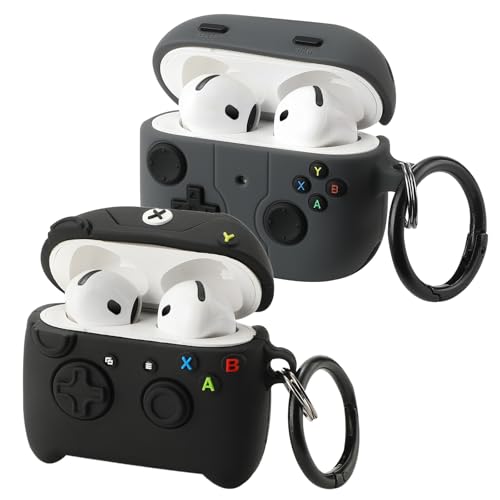 Image of [2Pack] Gedicht for Apple Airpods 4th Generation Case Cover(2024), Cute Cartoon Game Consoles Controller Soft Silicone Protective Cases for Airpods 4 Case with Keychain for Women Men,Black A+Black B