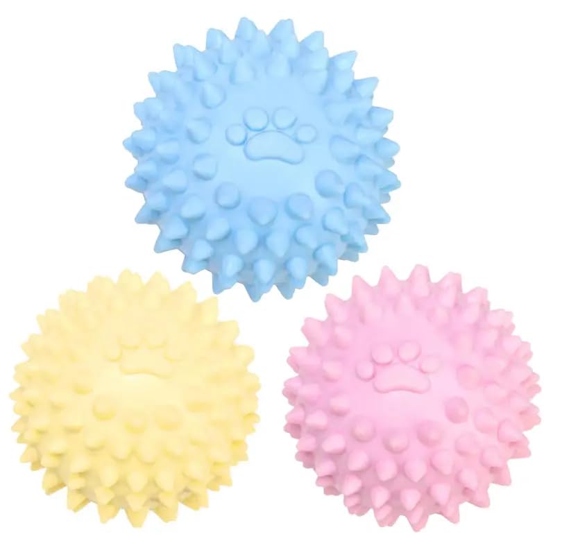 3 PCS Dog Chew Toys for Aggressive Chewers for Dog Colorful Spiky TPR Rubber Balls Durable No-Squeak Chew
