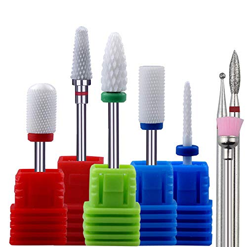 Nail Drill Bits for Acrylic Nails Ceramic Diamond by Aieil - 8PCS 3/32" Perfect for Polishing Manicure Pedicure Cuticle, Fit for Most Nail Drill Machine