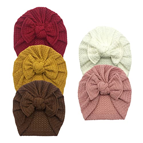 Image of GEZISAN Baby Turban Newborn Baby Girl Hospital Hat Nursery Beanie Headwrap Bohemia Donuts Cap Knot Turban (TUR01-5PCS)