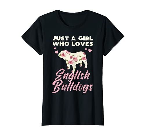 Floral Girl Who Loves English Bulldog Dog Lover Owner Gift Camiseta