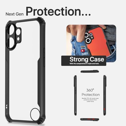 Image of Back Cover Case + Tempered Glass for CMF Phone 2 Pro 5G | Transparent & Black Mobile Phone Back Cover Case with Screen Protector for CMF Phone 2Pro / 2 Pro 5G | TPU & PC Black Back Cover