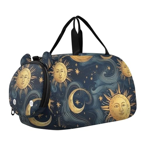 Sun and Moon Duffle Bag for Girl, Sports Duffle Gym Bags with Shoe Compartment, Personalized Overnight Bag Travel Weekender for Kids