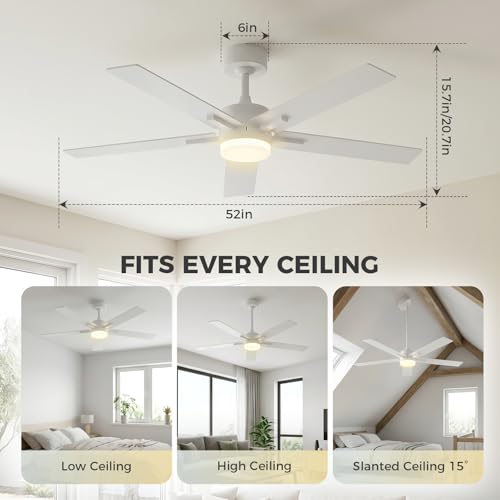 Image of Obabala Ceiling Fan with Light 52 Inch, DC Motor Ceiling Fan with Remote and APP Control, Dimmable LED Color Changing, Reversible Quiet Fan for Bedroom Living Room Indoor Outdoor, Modern