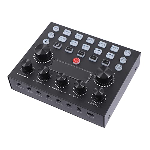 LRXIYODE Scheda Audio Esterna Mixer Dj Effetti Cambio Voce per Adulti, Illuminazione Colorata Led, Riduzione Automatica Volume Musica, Attrezzatura per Podcast e Live Streaming
