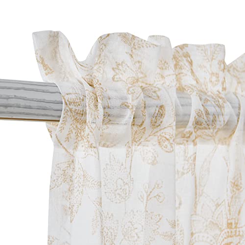 Lazzzy Sheer Curtains 96 Inch Length 2 Panels Set Farmhouse Floral Curtains Living Room Laundry Room Dining Room Bedroom Curtains Window Treatments Rustic Semi Sheer Curtains Rod Pocket Taupe On White #TOP2