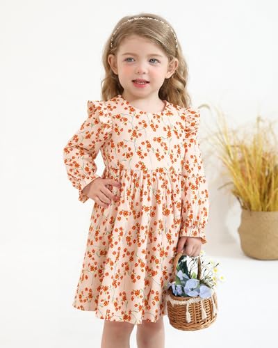 Toddler Girl Dress Clothes Ruffle Long Sleeve Casual Dress Floral Boho Outfits Cute Winter Fall Girls Dresses2