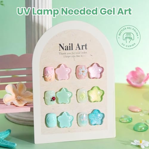 Image of Beetles Hema Free Gel Polish Set, 15 ML 6 Colors Pastel Cat Eye Pink Green Blue Glitter Gel Nail Polish Kit Soak Off UV Nail Art DIY at Home Salon Spring Summer Gift for Women