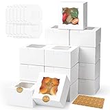 50 Cajas de Panadería Con Ventana, 10.2 * 10.2 * 6.7cm, Cajas de Cartón Blancas Para Dulces, Galletas, Pasteles,...
