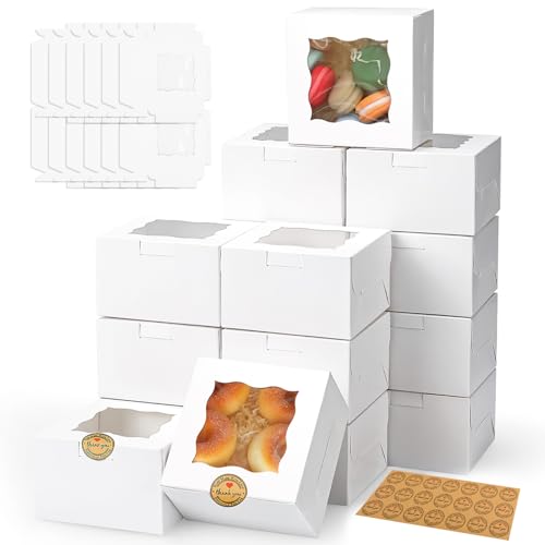 El Mejor Listado de Cajas para tartas los mejores 10. 45 36 Cajas de Panadería Con Ventana, 15,2 x 15,22 x 7,6 cm, Cajas de Cartón Blancas Para Dulces, Galletas, Pasteles, Bizcochos, Fresas y Macarons