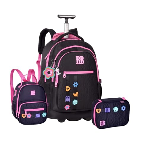 Kit Mochila Rodinha Escolar Juvenil Rb Rebecca Bonbon Carrinho Estojo E Lancheira Volta As Aulas 2025 (PRETO)