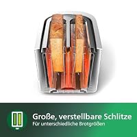 Philips Toaster – 2 Toastschlitze, 8 Stufen, Brötchenaufsatz, Auftaufunktion, Liftfunktion, Abschaltautomatik, weiß (HD2581/00) – Ansicht 6