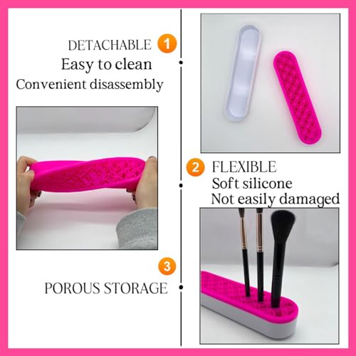 Image of TANG SONG 2 PCS Silicone Make up Brush Holder Cosmetic Storage Box Desktop Organizers (Pink)