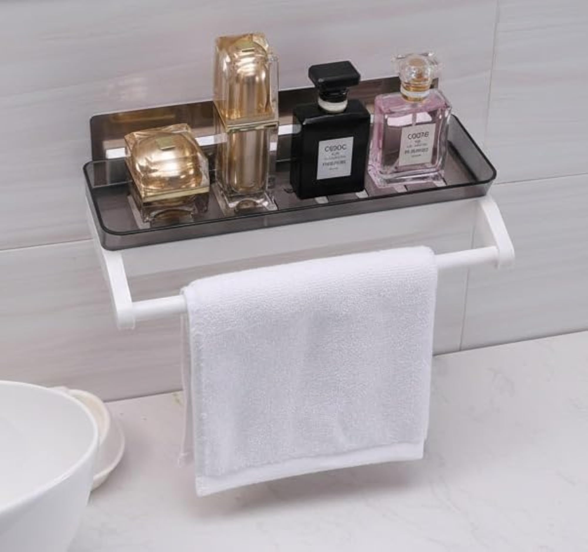 Adhesive Wall Mounted Bathroom Shelf with Towel Holder