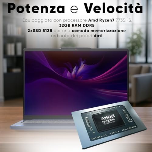 Ideapad Slim5 Pc Portatile, Notebook Amd Ryzen7 7735HS, 32GB RAM DDR5, SSD 1TB (2 x 512Gb), Display 16" WUXGA IPS FHD+, Laptop Wi-Fi 6, Usb Thunderbolt, Tastiera Retroilluminata, Cosmic Blue - Notebook - Immagine 1