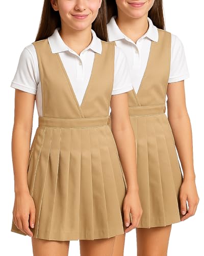 dELiA*s Girls School Uniforms - 2 Pack Pleated Twill Jumper with Double Buckle, Short Sleeve Uniform Dresses for Girls (4-16)