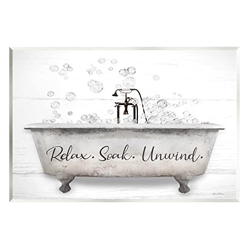Stupell Industries Relax Soak Unwind Bathtub Bubbles Wall Plaque Art,