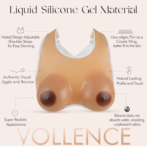 Image of Vollence Strap on Silicone Breast Forms for Mastectomy | Adjustable shoulder straps, platinum liquid silicone, ultra-soft & elastic, discreet packaging, restoring confidence
