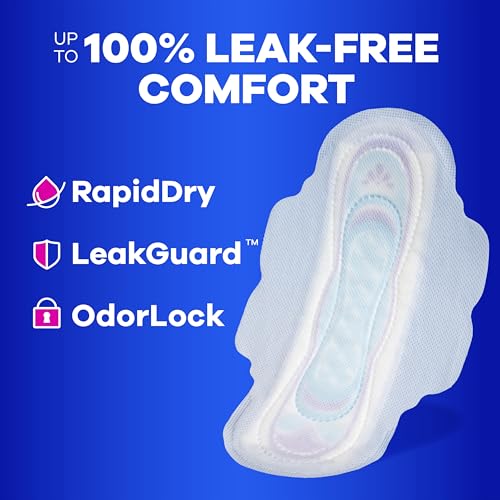 Image of Always Ultra Thin Feminine Pads with Wings for Women, Size 2, Long Super Absorbency, Unscented, Up to 100% Leak-Free Protection, 58 Count (Pack of 3)
