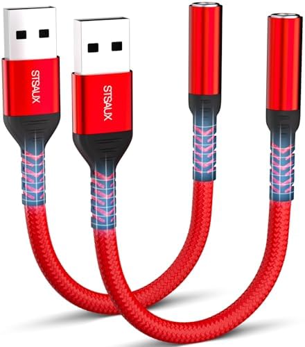 USB to 3.5mm Jack Audio Adapter (2-Pack), External Sound Card Converter，STSAUX USB-A to 3.5mm TRRS 4-Pole Mic Female with PC Windows, Laptop, Mac, Desktops, Linux, Plug and Play No Drivers Needed
