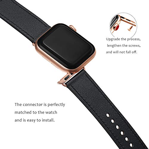 Power Primacy Bands Compatible With Apple Watch Band 38Mm 40Mm 41Mm 42Mm 44Mm 45Mm 49Mm, Top Grain Leather Strap Compatible For Men Women Iwatch Series 8 7 6 5 4, Se (Black/Rosegold) #TOP2