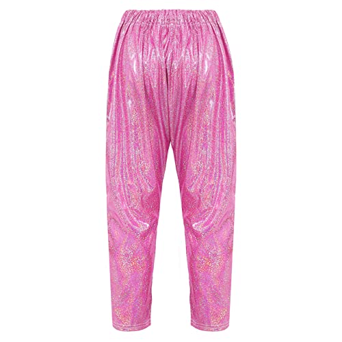 Girls Kids Sequin Metallic Elastic Waistband Trousers Little Boys Hip Hop Jazz Streetwear Dance Sports Trousers Hot Pink 7-8 Years2