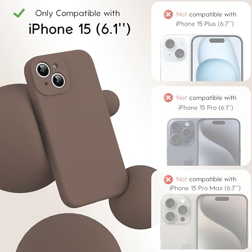 Coque silicone liquide iPhone 15 marron clair avec protection camera