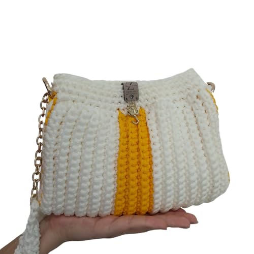Bolsa Infantil Artesanal Preciosa Fio Náutico Cor:Branca e Amarela