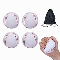 4 Pack Foam Baseballs, 9 Inch Soft Baseballs Training Pitch Baseball Baseball Stress Ball with Drawstring Bag (White 4Pack)