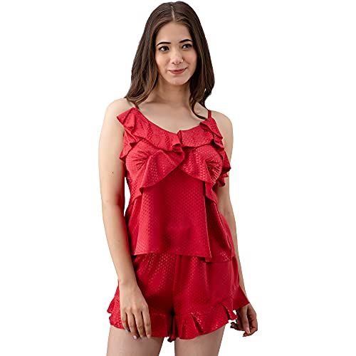 PRETTY LOVING THING Women's Night Dress Top & Shorts Set RedM Amazon