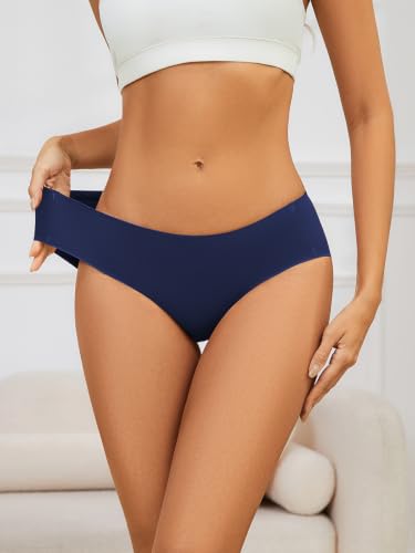 Image of Seamless Cotton Underwear for Women No Show Bikini Panties 6 Pack | Full Coverage Sexy Hipsters, Soft Comfort Fabric, Stay Put Fit, Invisible Under Clothing, All Day Wear, Work Travel Home