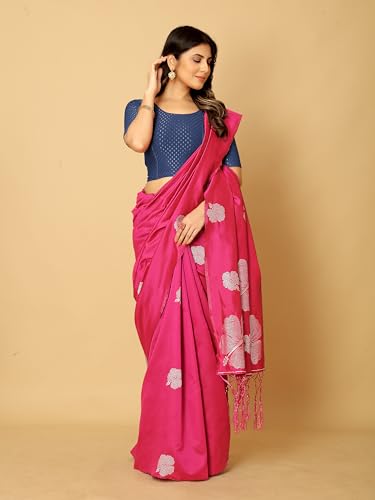 Image of Amazon Brand - Anarva Round Neck Dobby Cotton Lycra Stretchable Elbow Half Sleeve Readymade Saree Blouse for Women Stylish
