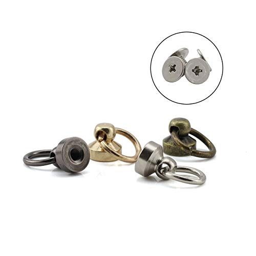 Zrm&E 20Pcs 8X5Mm Pull Ring Rivet O Ring Round Head Stud Screwback Nail Rivet 360 Degree Rotation Diy Solid Metal Chicago Screw For Leather Craft Bag Purse/Phone Case Decoration #TOP2