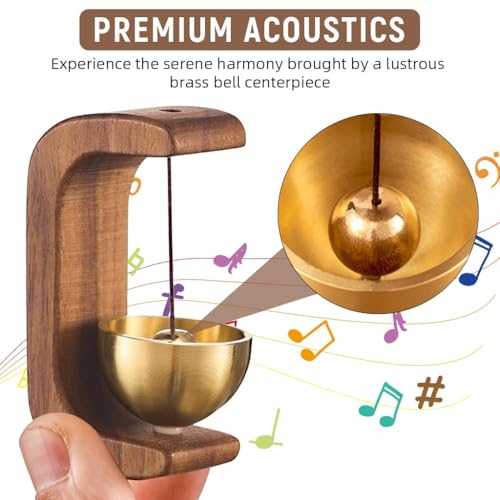 Image of Beech Wooden Door Chime with Brass Bell, Dopamine Door Bell for Home, Self-Adhesive Doorbell, Serene Acoustic for Home & Shop, Shopkeepers Door Chime, Ideal Housewarming Gift (Dark Wood)
