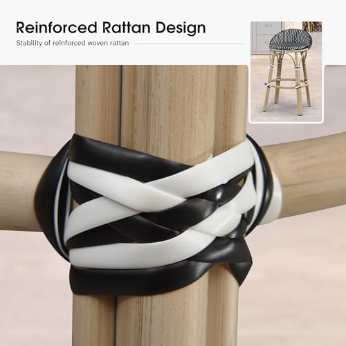 Image of PURPLE LEAF Patio Oversized Backrest Bar Height Stool Set of 1 Outdoor Round Barstools Aluminum Frame in Champagne Finish Woven Rattan for Indoor Kitchen Dining Bistros Cafe Restaurant Black