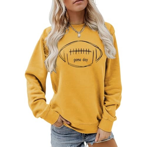 Football Sweatshirt For Women Game Day Long Sleeve Shirts Graphic Crewneck Pullover Tops, Fall Winter Sweatshirt