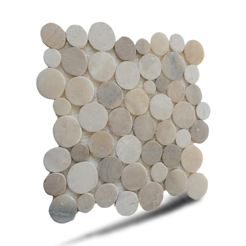 PEBBLETILE.CO Sunset Penny Round Mosaic, Tumbled Stone Backsplash Tiles for