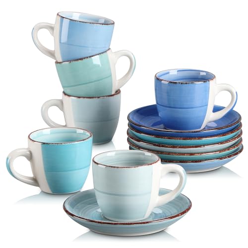 vancasso Cuenco de Cerámica, Juego de Tazas vancasso BONITA 12 piezas, Tazas de Espresso, Servicio de Café para 6 personas, Juego de Tazas, platillos, Estilo Arcoíris …