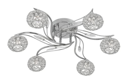 Lustre 6 lumières chrome poli et cristal Esmee pour éclairage intérieur
