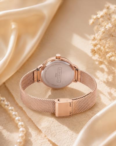 Image of Giordano Analog Quartz Watch for Women with Round Dial, Two-Hand Display, Crystal-Studded Hour Markers and Bezel and Stainless Steel Mesh Strap - A2085