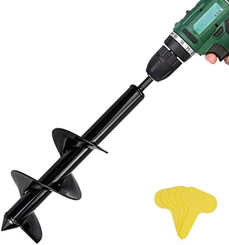 Auger Drill Bit - Garden Plant Flower Bulb Auger, 4" x 12" Easy Planter Garden Auger - Seedlings & Bedding Plant, Umbrella Hole Digger Solid Shaft Auger, Post Hole Digger for 3/8” Hex Drive Drill
