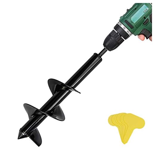 Auger Drill Bit - Garden Plant Flower Bulb Auger, 4" x 12" Easy Planter Garden Auger - Seedlings & Bedding Plant, Umbrella Hole Digger Solid Shaft Auger, Post Hole Digger for 3/8” Hex Drive Drill
