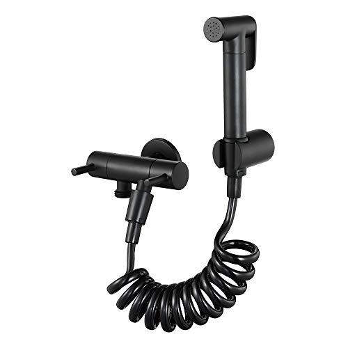 Bidé de baño negro con manguera de ducha, pulverizador portátil de mano para bidé