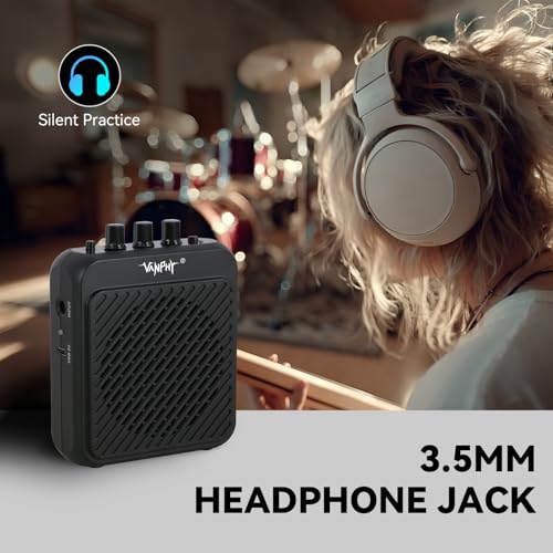 VANPHY Mini Electric Guitar Amplifier 3W Rechargeable Bluetooth Guitar Amp with Clean Overdrive Channel 5H Working Portable Small Amp for Indoor Practice and Traveling AG-03N Black