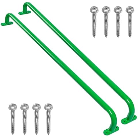 Purife 37'' Playhouse Ladder Handle (1 Pair), Metal Green Playground Safety Handle, Swing Set Grab Handles, Playset Kids Handle Bar, Hand Grip for Treehouse, Jungle Gym, Rock Climbing Wall - 500LBS Cover